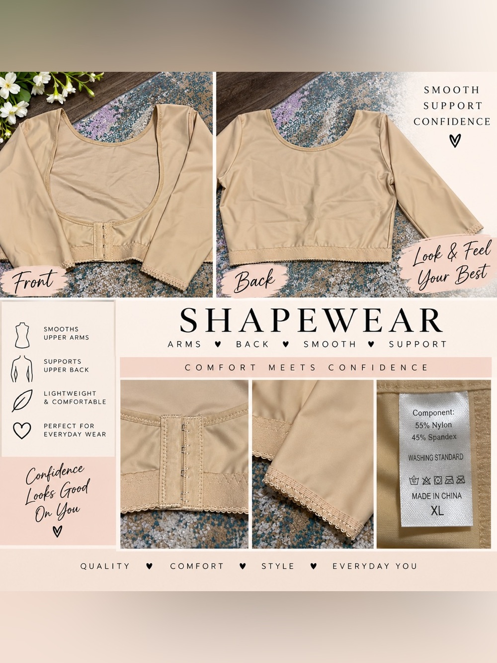 🤎 Shapewear Top for Arms & Back | Size XL | Nude/Beige